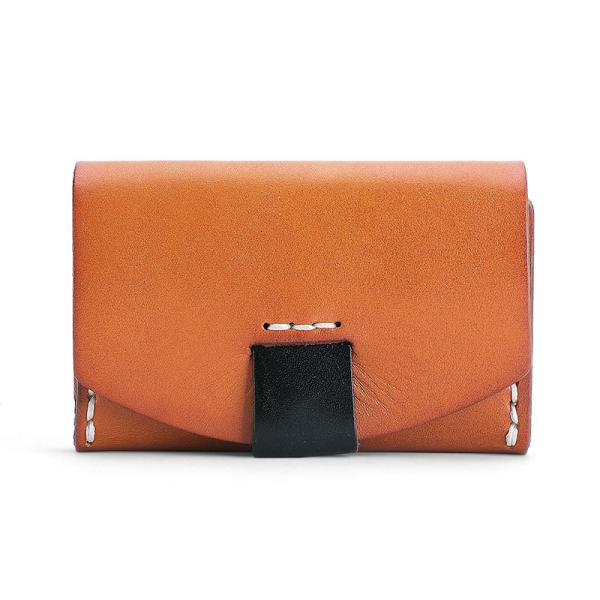 Vegetable Tanned Leather Short ID Card Holder for Cowhide Change Coin and Open
