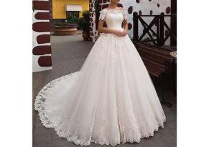 Wholesale Zipper Back Long Tail Wedding Gowns Off White Color Off Shoulder Short Sleeve Lace from china suppliers