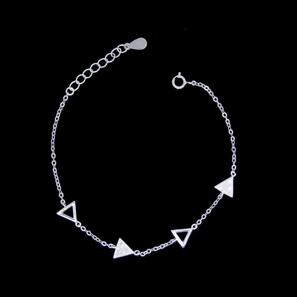 Triangle Design Sterling Silver Chain Bracelet / Cubic Zirconia Cuff Bracelet