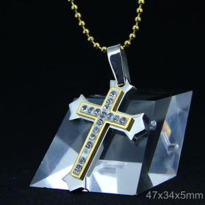 Wholesale Trendy Stainless Steel CZ Crystal Stones Inlay Cross Plus Symbol Necklace Pendant LDC167 from china suppliers