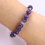 Gemstone Purple Cat Eye With Bear Handmade Round Shape Stretch Bead Bracelet For
