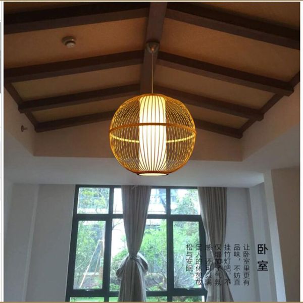 Creative Round Bamboo Lantern Pendant Light Handmade Wood Suspension Lamp(WH-WP-25)