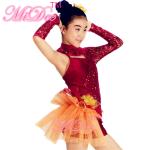 Asymmetrical Jazz Dress Costumes One Sleeve Sequin Lace Dance Leotards Spandex