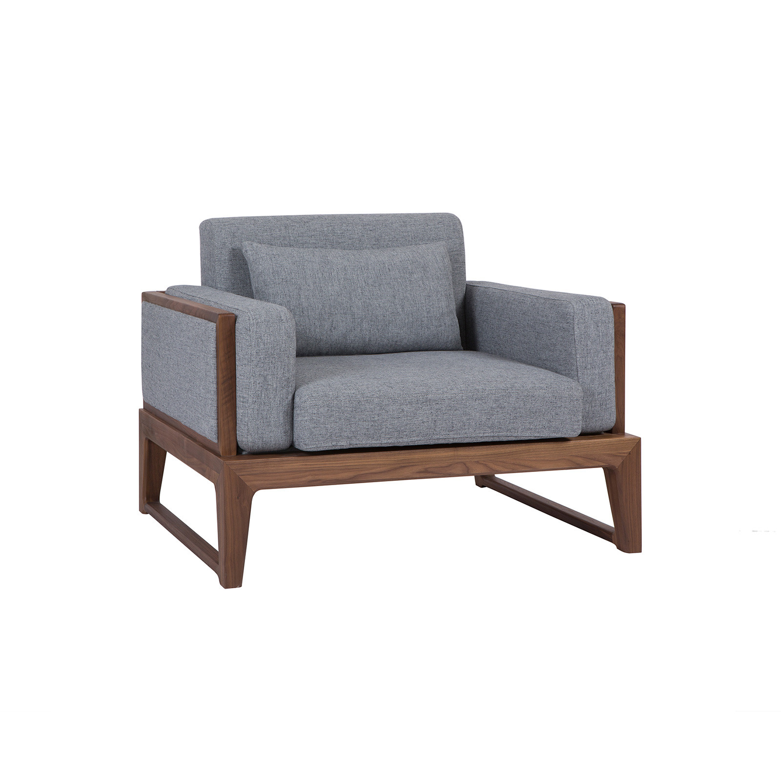 Nordic style of Hotel hall furniture Luxury single sofas in Walnut wood legs with Leather cloth made by Chinese factory