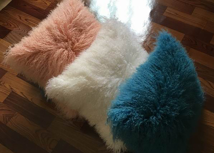 Mongolian fur pillow Blush Pink Luxurious Genuine Tibetan Mongolian fur Throw