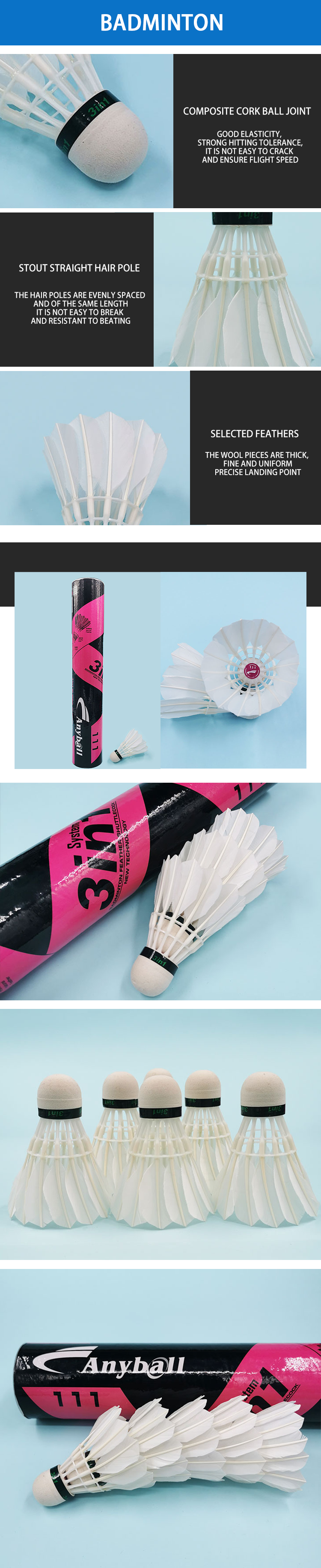 Anyball 3in1 Badminton Shuttlecock Goose Flex Feather Badminton High Grade Shuttlecock Superior Quality with Long-life