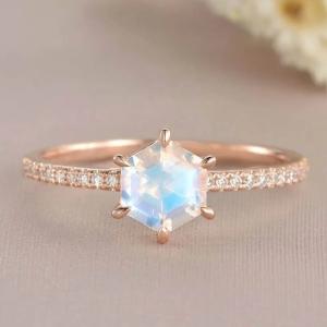 Wholesale Rose Gold Hexagon Shaped Wedding Jewelry Moonstone Engagement Ring from china suppliers