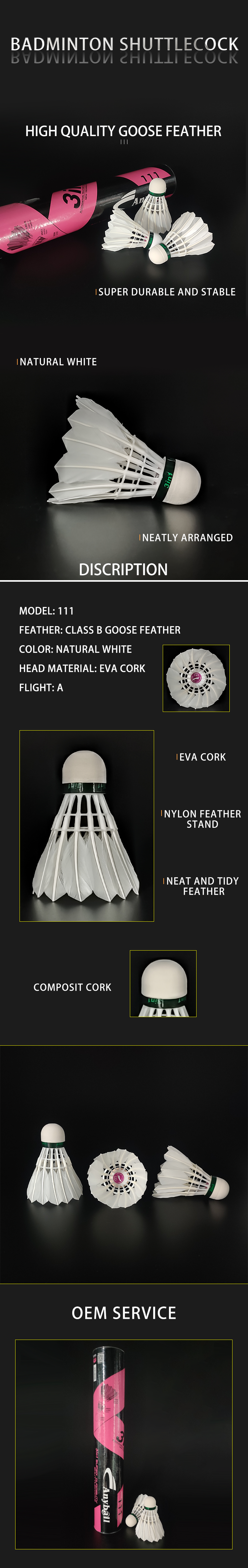 Anyball 111 3in1 Training Feather Shuttlecocks Birdies Durable Stable Goose Feather Badminton Shuttlecock