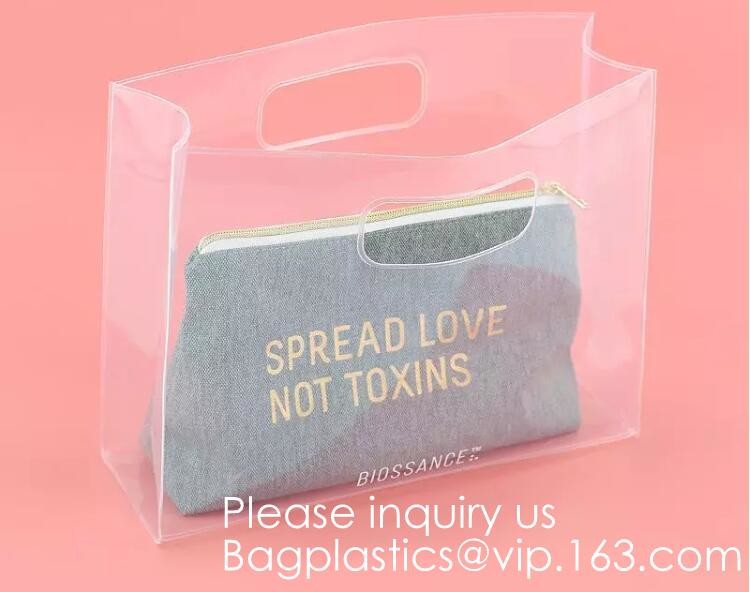 Vinyl Transparent PVC Gusset Bag Plastic Tote Shopping Bag For Packaging TPU Laser Makeup Handbag PVC Cosmetic Shopping