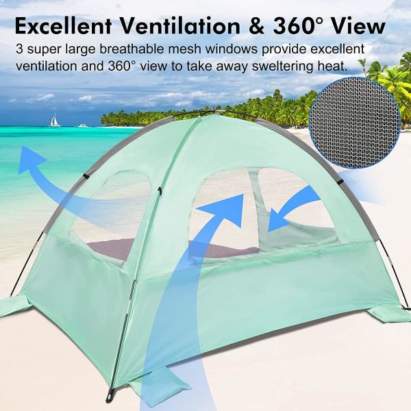 WhiteFang Beach Tent Anti-UV Portable Sun Shade Shelter for 3/4/6 Person, Extendable Floor with 3 Ventilating Mesh