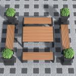 Extra large planter pots and outdoor urban bench with flower pot