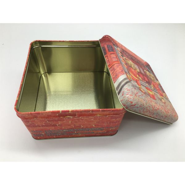 Metal Custom Square Biscuit Tin Box / Printed Gift Boxes 160×160×100mm