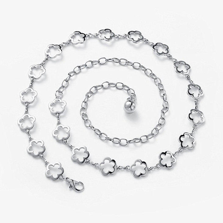 Fashion Heart Flower Shape Metal Waist Chain With Small Ball Pendant For Women Decorative Dress