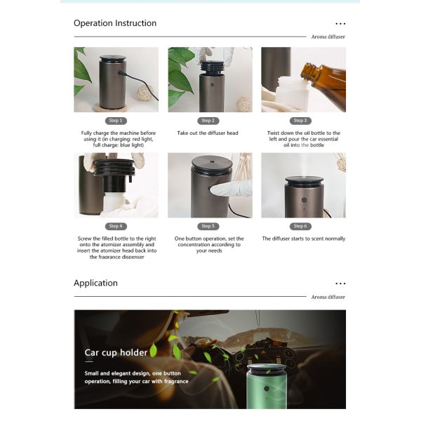 HOMEFISH PET Material Waterless Aroma Diffuser Car Scent Diffuser 20ml