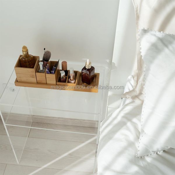 Efficiently Organize Your Bathroom with 6-Piece Bamboo Vanity Tray Set 38x10.5x10.1cm