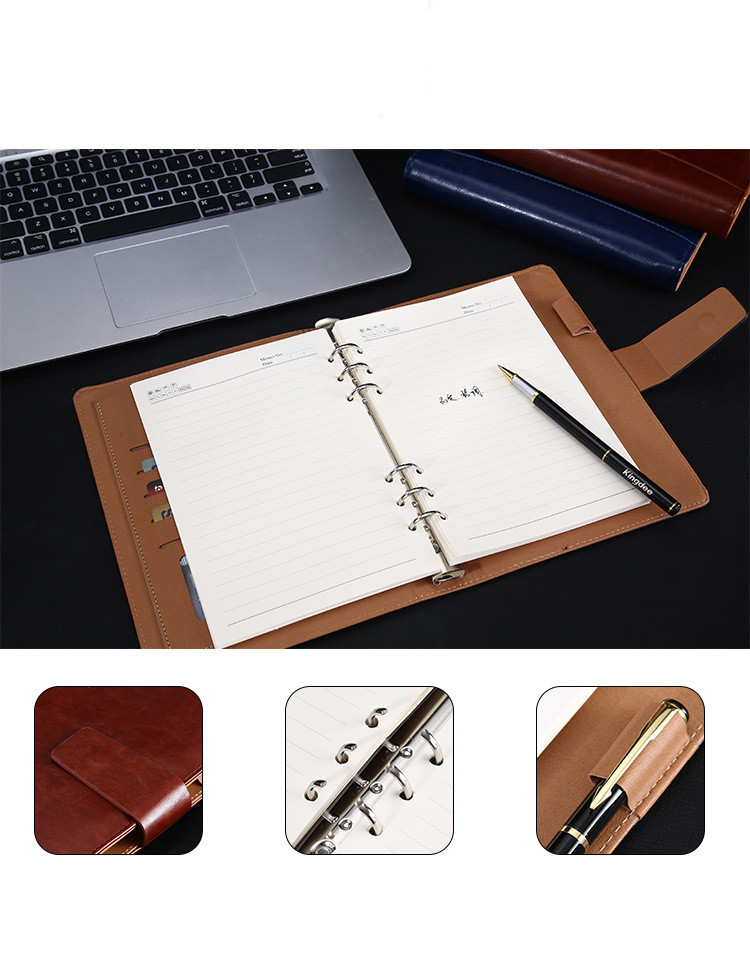Simple Business Leather Notebook Gift Set with 5 Loose-leaf Notebook and Diary Notebook
