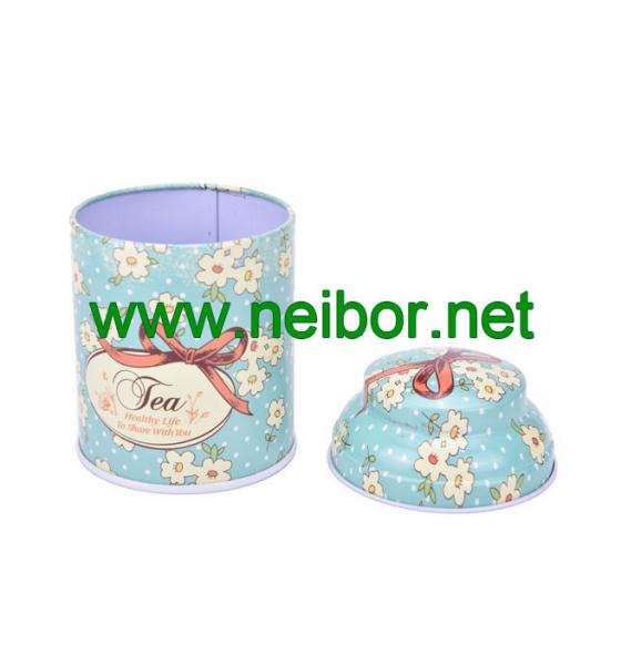custom printing small round metal tin tea box storage can with dome lid