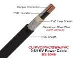 0.6 / 1 kV Copper Conductor PVC Insulated Cables with Galvanized Steel Wire
