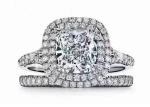 OEM Cushion Cut Halo Wedding Ring Set with 66pcs 1.2ct Diamond