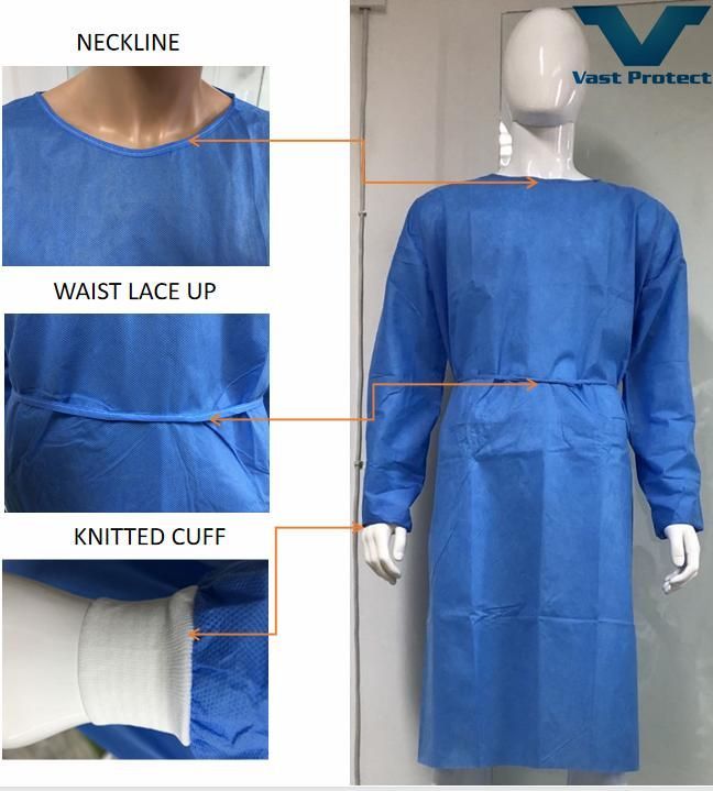 Cheap Scrub Suit Coverall Fluid Resistant Soft SMS Isolation Gown