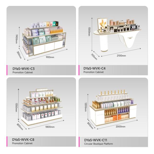 Makeup Shop Rack White Wooden Skincare Cabinet With Light Box Cosmetic Display Shelf For Customized Shop Display Furniture And Compact Store Design