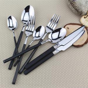 Wholesale Flatware High quality gold plating Stainless steel cutlery dinnerware set black handle from china suppliers