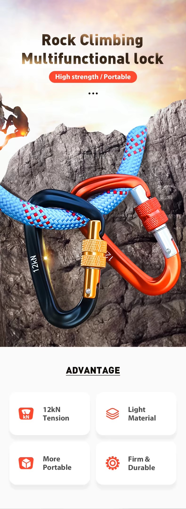 OEM Finish Manufactory Aluminum Climbing Carabiner with Screw Lock Customized
