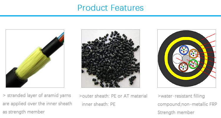Aramid Yarn Fiber Optic Cable With High Tension Wire Double Jacket Aerial Adss 24 Core