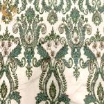 Custom Green 3D Applique Bridal Lace Fabrics For Party Dresses