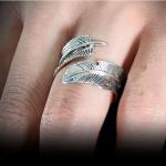 925 Silver Feather Ring Vintage Plume Adjustable Opening Band Ring (011231W)