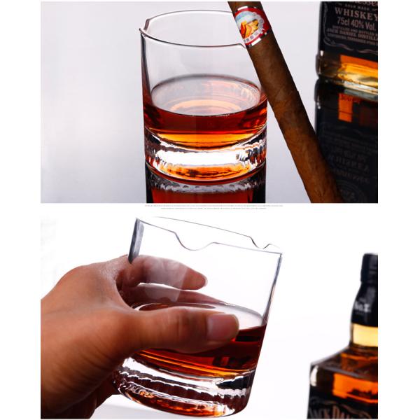 260ml Old Fashioned Whiskey Glass , Indented Cigar Rest Whiskey Shot Glasses