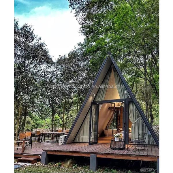 EU Hotel Modern Triangular Wooden House with A-Shaped Steel Structure Frame in 20ft or 40ft Length Options