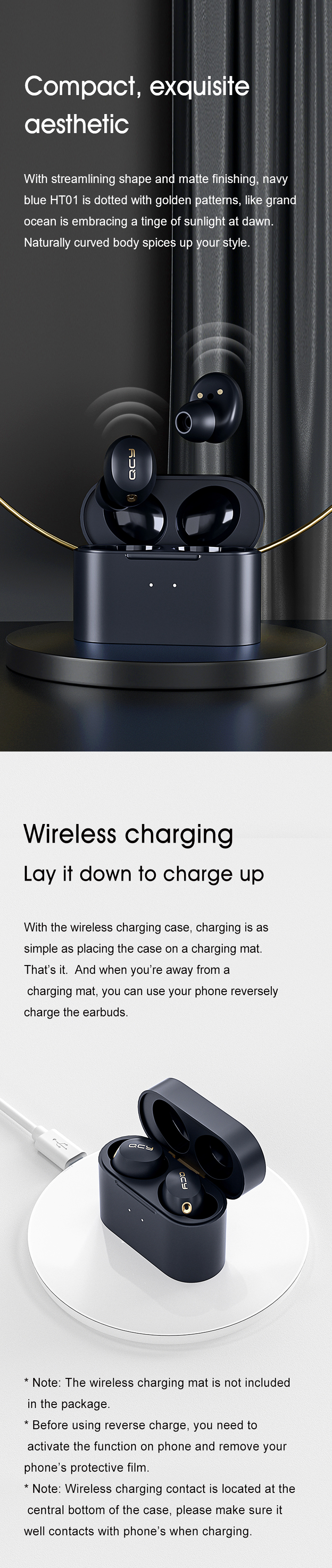 2021 QCY Wireless Earbuds Noise Cancelling HT01 Wireless Charging Headphones Earphone HT01