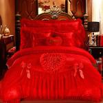 Hotel Wedding Essential 100% Cotton Velvet Lace Bedding Set with Fitted Skirt