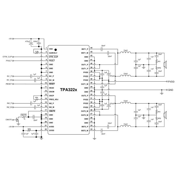 TPA3221DDVR 100W Stereo Class-D Amp 92% Efficiency 4.5-26V Supply Advanced Protection Low THD+N and EMI I2C Control for High-Quality Audio Systems