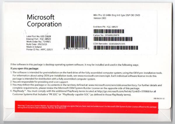 Professional Windows 10 Product Key Sticker COA OEM Key Label Sticker License