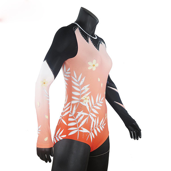 Rhinestones Long Sleeve Cool Gymnastics Leotards OEM Service Acceptable