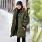 Bilemi Long Hooded Real Fur Coats Kids Down Jacket Army Gren Winter Jacket for