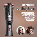 Rotating Ceramic Wireless Hair Curler Portable 6 Temperature LCD Display