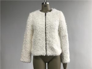 Wholesale Short Milk Ladies Faux Fur Coats With Collarless and Metal Zip Through from china suppliers