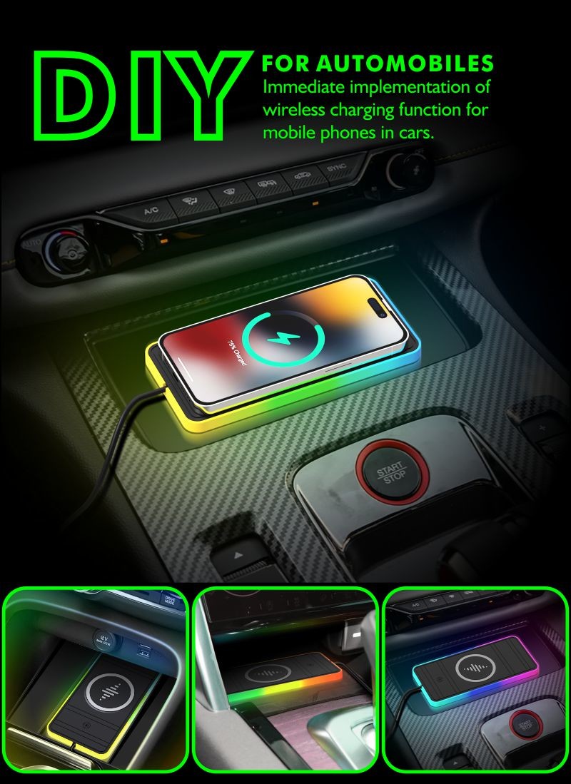 Apple and Samsung Compatible Car Wireless Charging Pad 2 in 1 USB Wireless Car Charger 15W Fast Charging