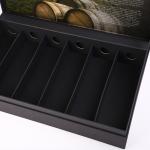 Tailered Rigid Black Paper With Texture 6 Bottle Wine Packaging Box With