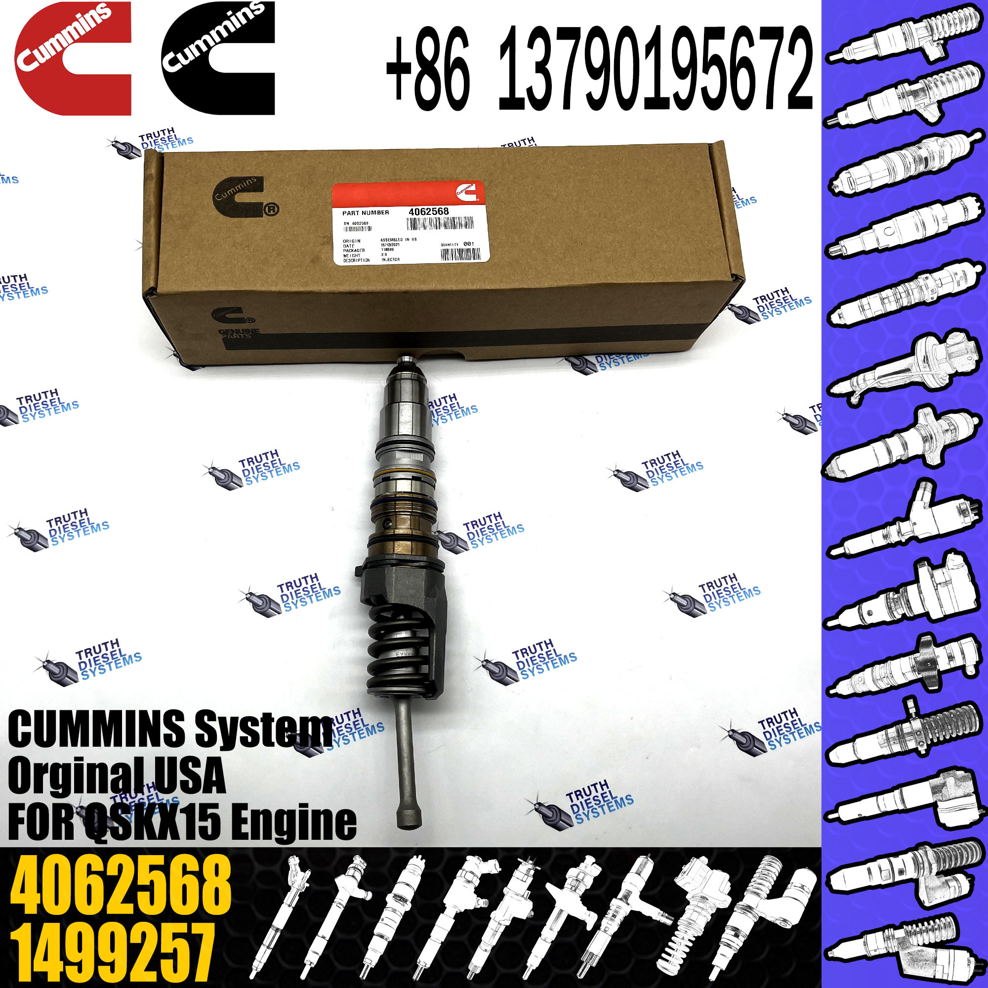 4062568 QSKX15 Diesel Engine Common Rail Fuel Injector 4914537 3973059 3975929 4010642 4026222 4061851