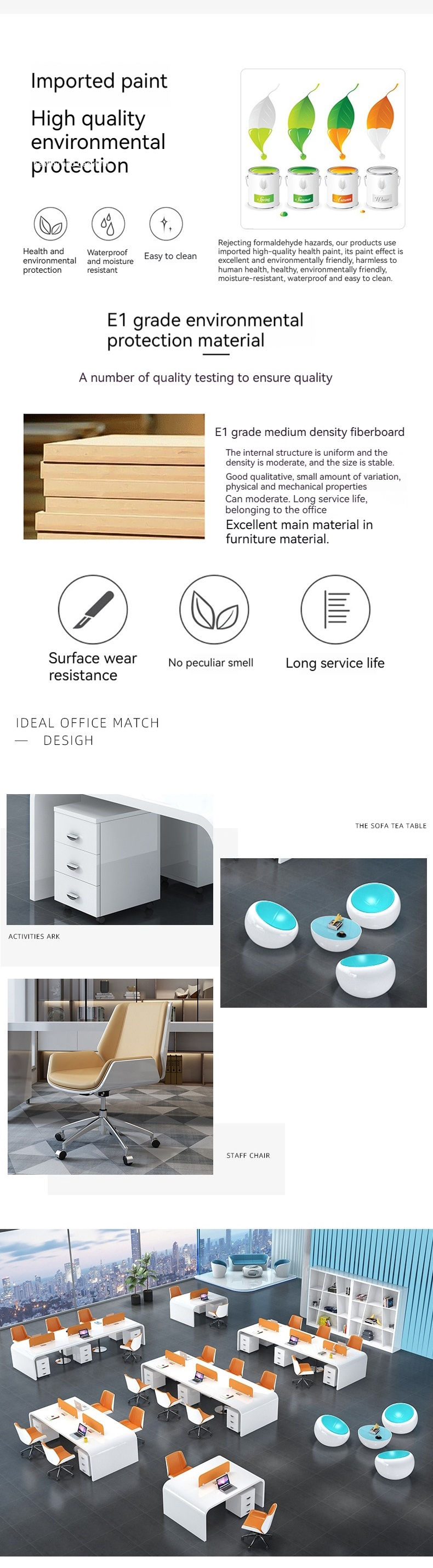 Mail Packing Modern Simple White Lacquer Staff Desk for 4 People in Office Design