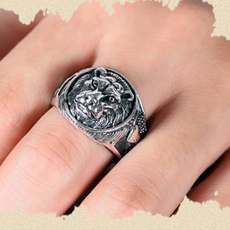 Sterling Silver Lion Men Thailand Vintage Silver Ring (R6030805)