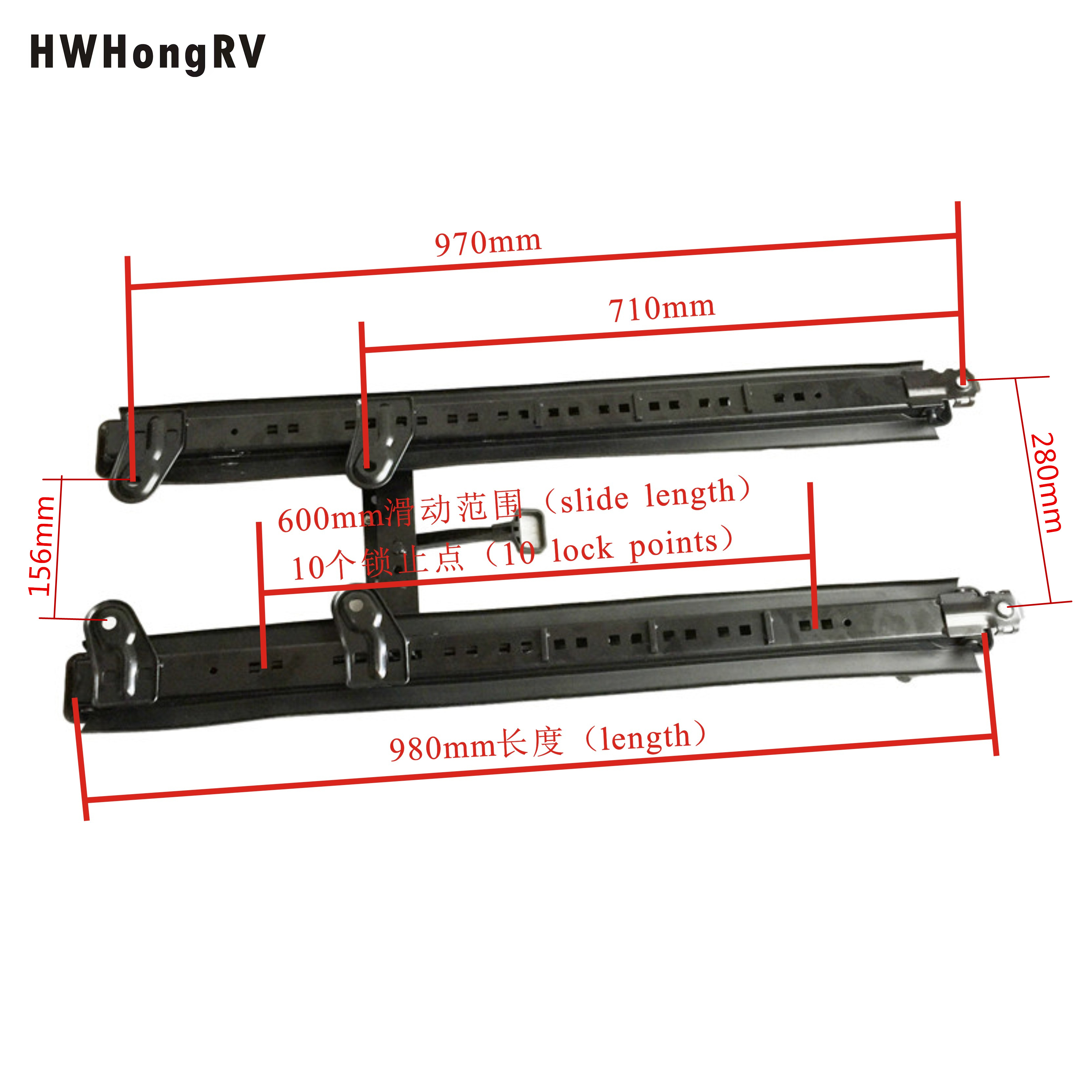 Motorhome rear seat inlaid floor slider track runner van recessed seat floor rail double lock car seat sliding with 100cm