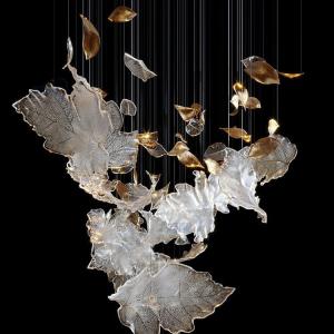 Wholesale Customized Modern Artistic Leaf Pendant Light Large Glass Leaves Metal Suspension For Home Hotel Nordic Style Crystal from china suppliers