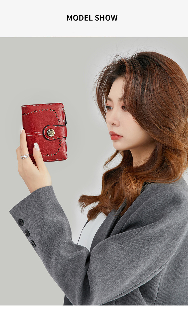 RFID Blocking Women's Leather Wallet with Small Bifold Design and Custom Logo Option