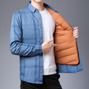 Wholesale Men's Winter Quilted Shirt with Detachable Fleece Lining Plaid Stripes and Velvet from china suppliers