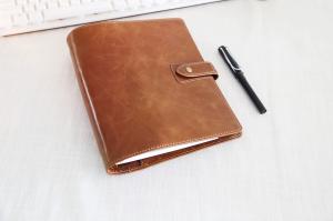 Wholesale 142x208mm Genuine leather snap fastener customized design Refillable 6 Ring Binder organizer from china suppliers